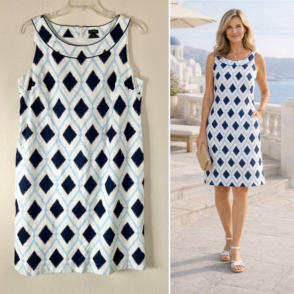 TALBOTS Sleeveless Sheath Dress Linen Blend Size 14 Summer Nautical Vacation
